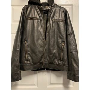 Guess Metallic Brown Leather Jacket Male M.